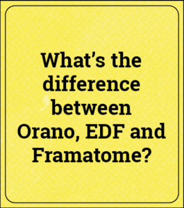 Image featuring the text "What is the difference between Orano, EDF and Framatome?"